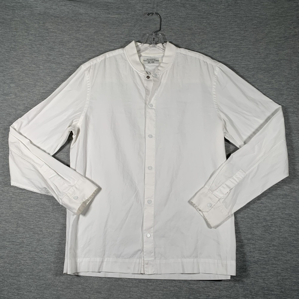 AllSaints Hoboken Shirt Mens Large White Solid‎ Long Sleeve Button Front Casual